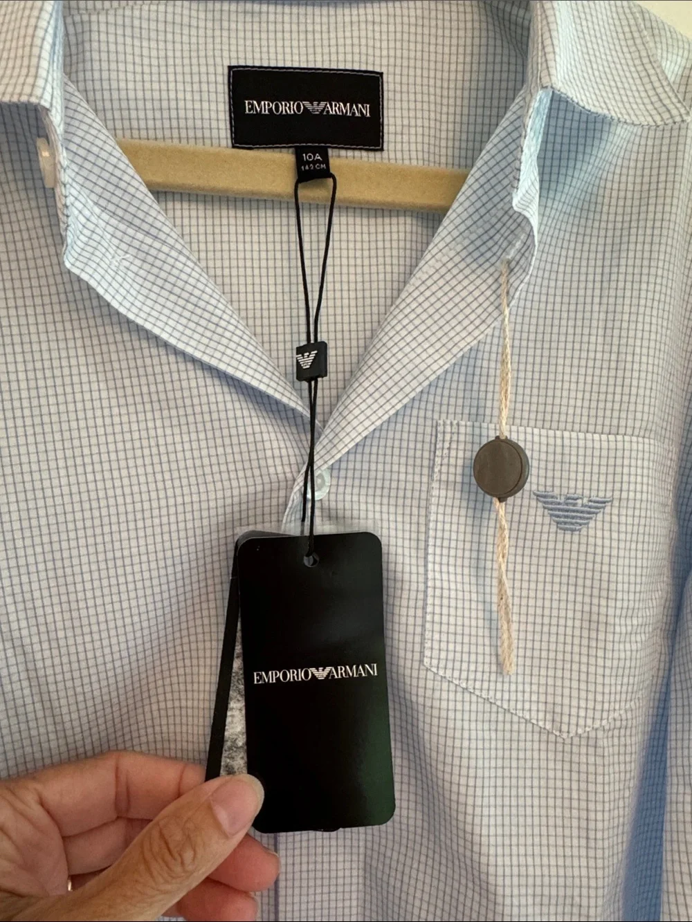 Emporio Armani Light Blue Micro-Checked Dress Shirt